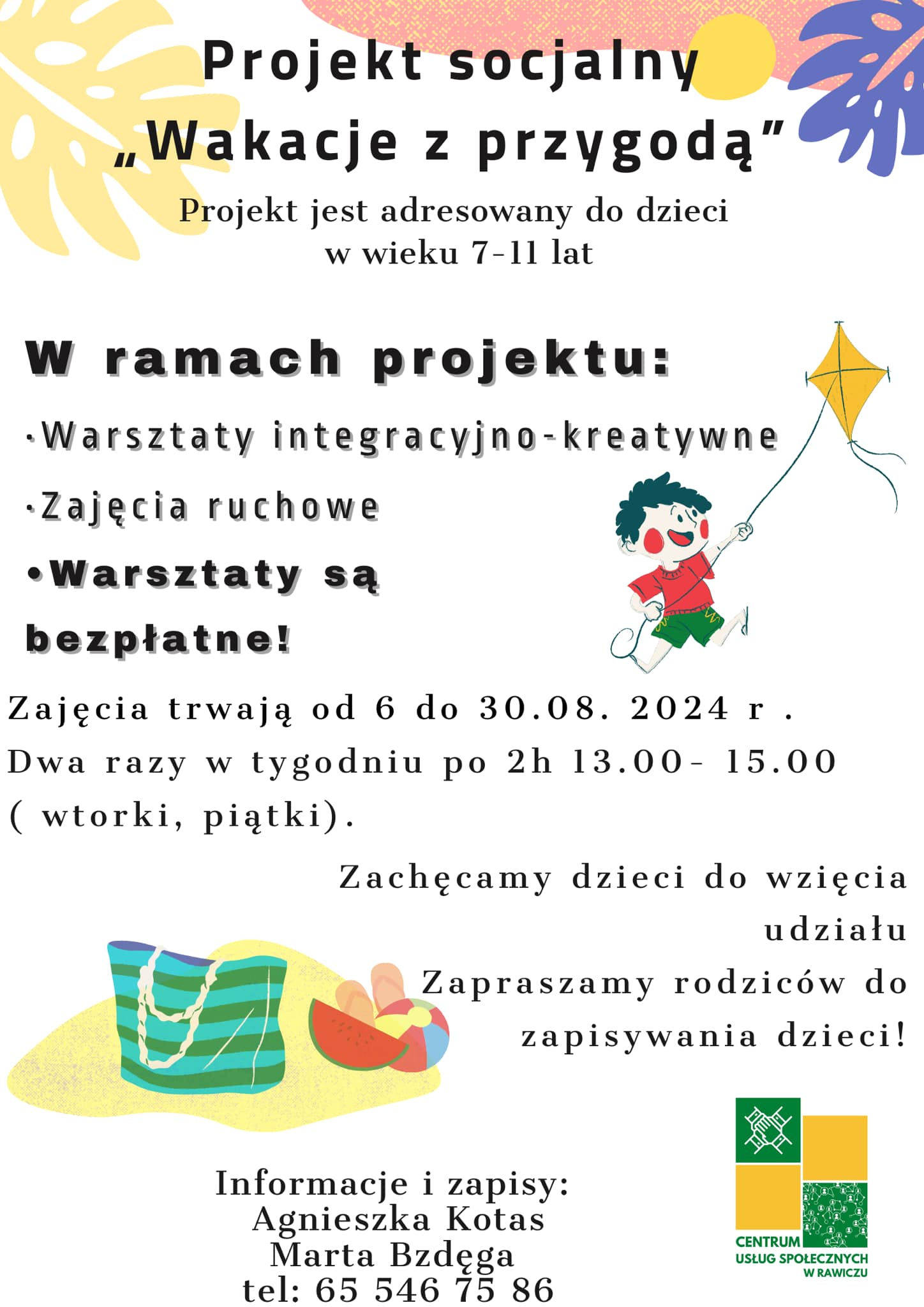 Na plakacie widać grafiki dziecko z latawcem oraz zaproszenie do udziału w projekcie