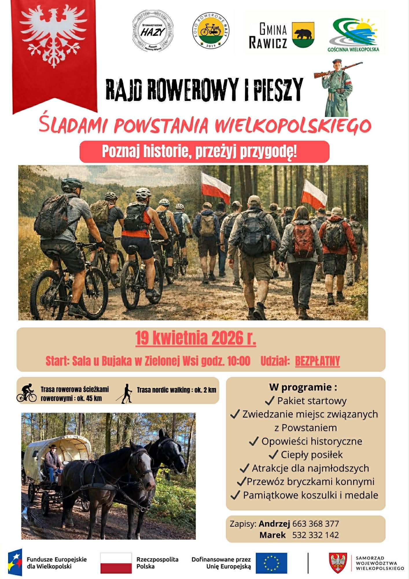 Informacje o wydarzeniu, zdjęcia grupy pieszo - rowerowej.