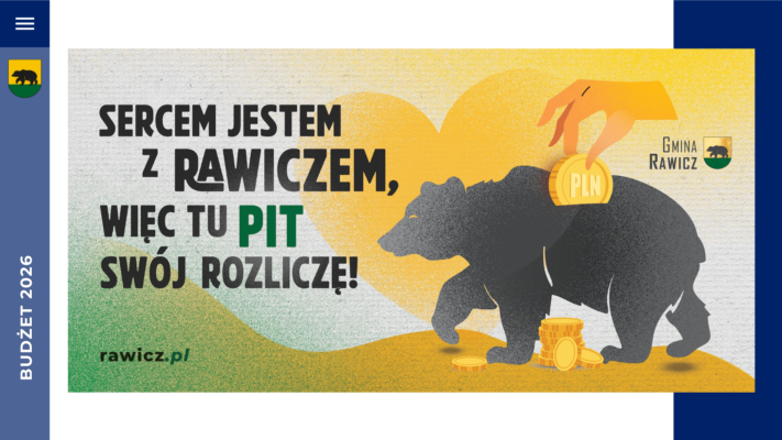 Hasło promujące rozliczanie PIT w Rawiczu.