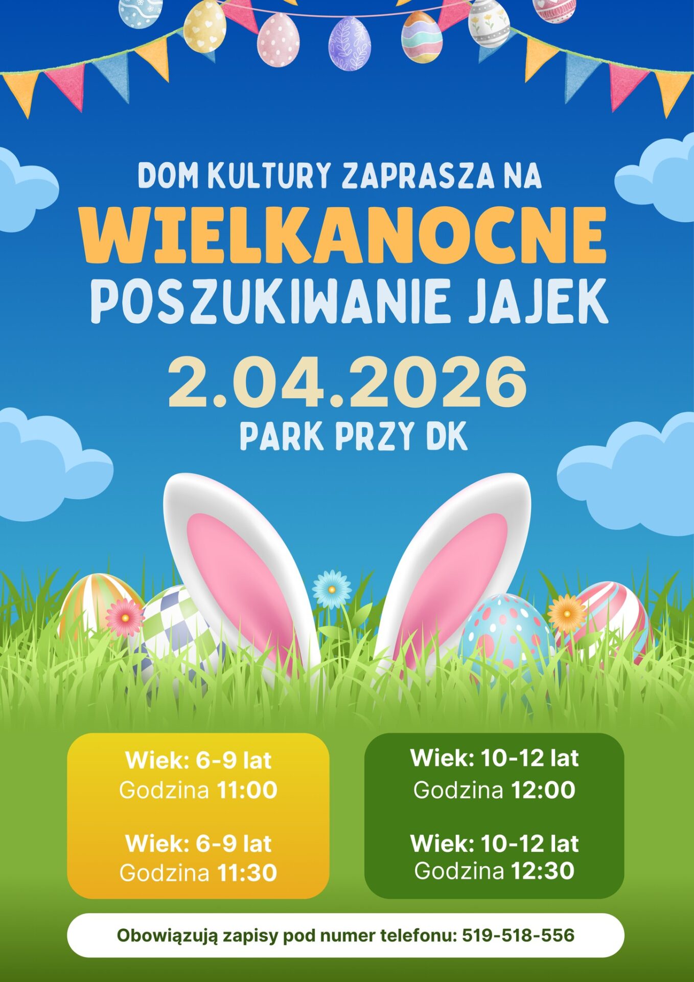 Wielkanocna grafika oraz informacje o wydarzeniu.