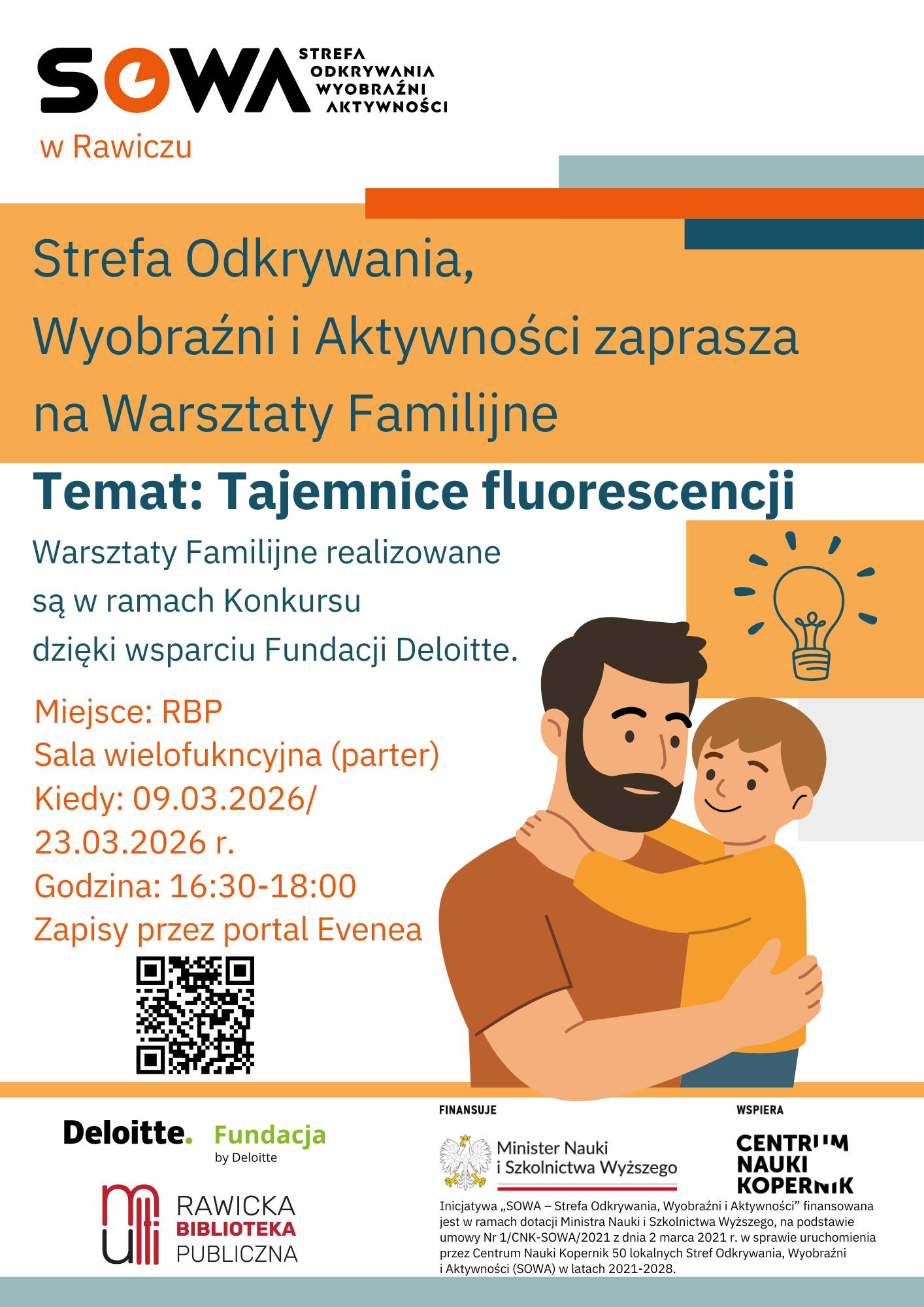 Informacja o wydarzeniu. Grafika przedstawiająca mężczyznę z dzieckiem na ręku.