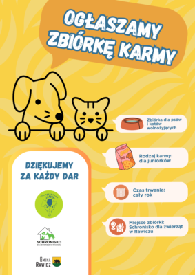 Grafiki przedstawiające psa i kota oraz informacja o wydarzeniu.