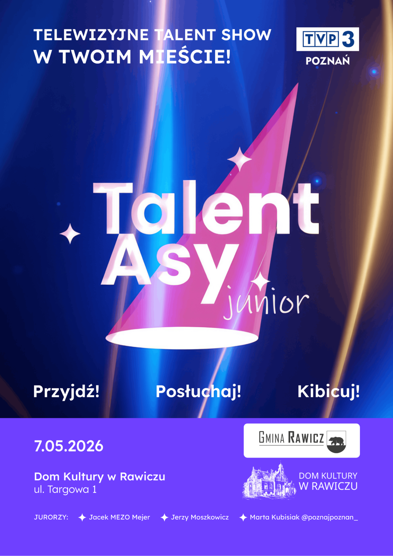 Światła sceny oraz informacje o wydarzeniu.