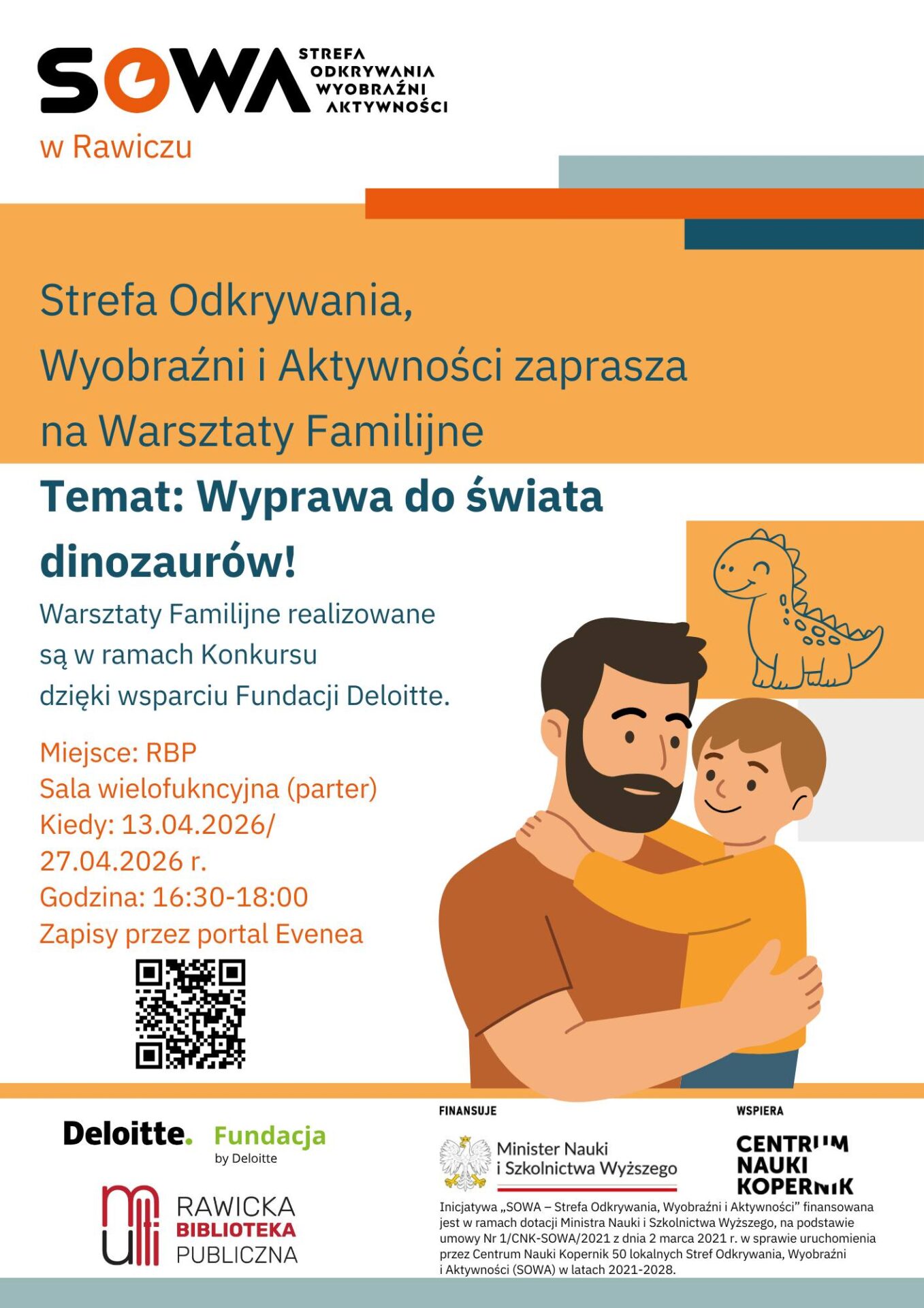 Grafika mężczyzny z dzieckiem na ręku, informacje o wydarzeniu.